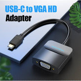 Vention Type-C to VGA Adapter | TDDBB | 1080P HD@60HZ Video, Upgraded Chip Anti-Splash, Double Shielding, Suit for USB-C Interface Mobile Phone / Laptop 0.15 Meter, ABS Type, Black